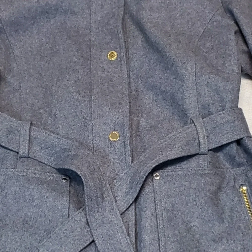 Michael Kors Gray‎ Wool Blend Gold Zip Cozy Winter Classic Long Trench Coat XL
